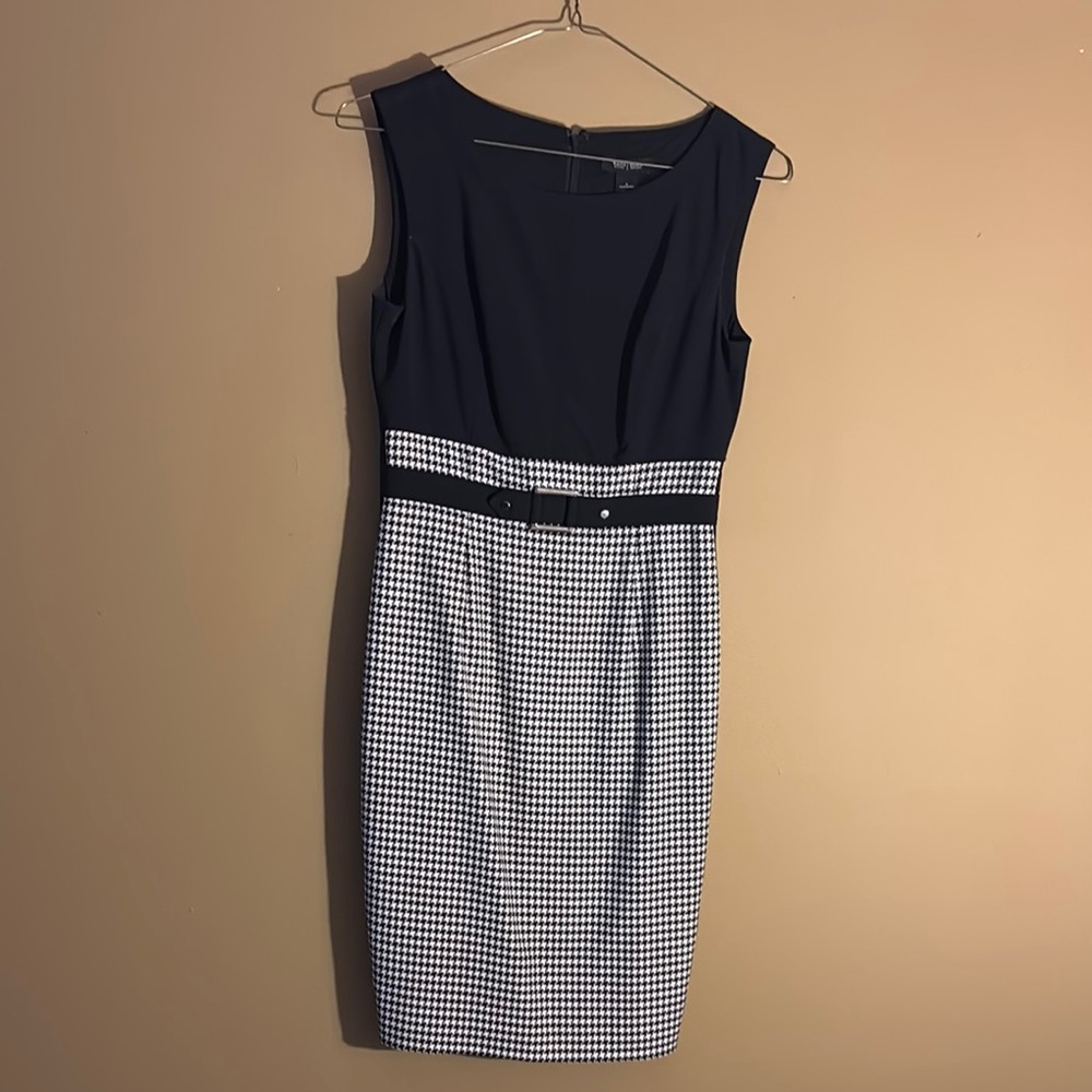 White House Black Market Black and White Sheath Midi Dress